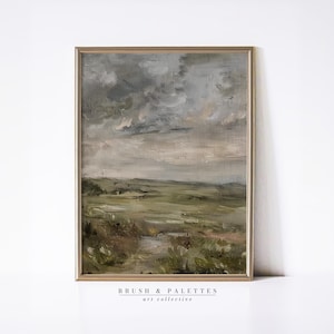 Impresión de un campo tormentoso: Cielo melancólico sobre campos ondulados (descarga digital)