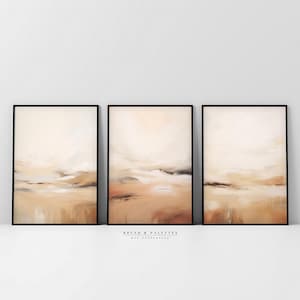 Neutral Abstract Triptych Print Set | PRINTABLE Beige & Brown Minimalist Wall Art | Modern Digital Landscape Decor for Contemporary Homes