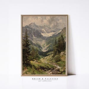 Mountain Valley Print: Alpine Landscape with Pines and Glacial Stream (Digital Download)