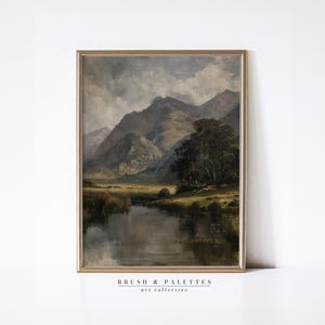 Mountain Valley with Lake Print | PRINTABLE Vintage Landscape Wall Decor | Highland Nature Digital Art for Lodge, Rustic, or Farmhouse Homes