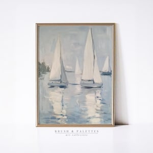 Vintage Sailboat Print | PRINTABLE Nautical Seascape Art | Coastal Ocean Painting for Beach House, Maritime & Minimalist Wall Decor