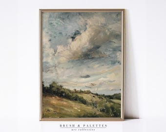 Pastoral Landscape Print | PRINTABLE Cloudy Sky Countryside Wall Decor | Serene Nature Digital Art for Rustic, Farmhouse, or Lodge Homes