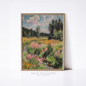 Wildflower Meadow Print | Impressionist Landscape Painting | Rustic Nature Wall Art | Farmhouse Living Room Decor | Floral Field PRINTABLE