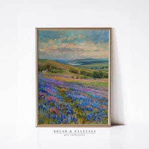 Wildflower Hillside Landscape Print | PRINTABLE Floral Nature Wall Decor | Colorful Spring Meadow Digital Art for Farmhouse or Rustic Homes