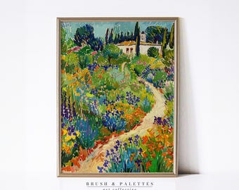Giardino in stile Van Gogh ad Arles / Pittura floreale vibrante da stampare / Arte murale rustica per arredamenti in stile rustico, cottagecore e vintage