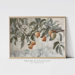 Persimmon Branch Watercolor Print | PRINTABLE Botanical Still Life Wall Decor | Autumn Fruit Digital Art for Rustic or Farmhouse Kitchens