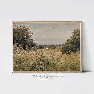 Wildblumen Wiese Digitaldruck | Vintage Landschaftsmalerei Landschaft | Rustikale Natur Wandkunst für Bauernhaus Dekor | DRUCKBAR