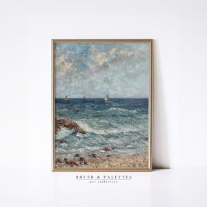 Sailing Boats Seascape Painting | PRINTABLE Coastal Ocean Wall Decor | Nautical Water Scene for Beach, Lodge, or Seaside Homes