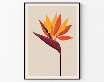 Bird of Paradise Print: Minimalist Tropical Flower Wall Art (Digital Download)