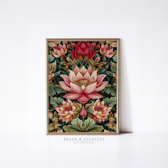 Indian Lotus Flower Print: Detailed Botanical Floral Pattern