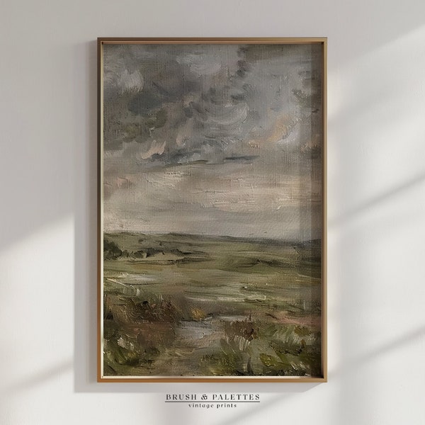 Moody Vintage Countryside Landscape Oil Painting | Kitchen Shelf Decor | PRINTABLE Download