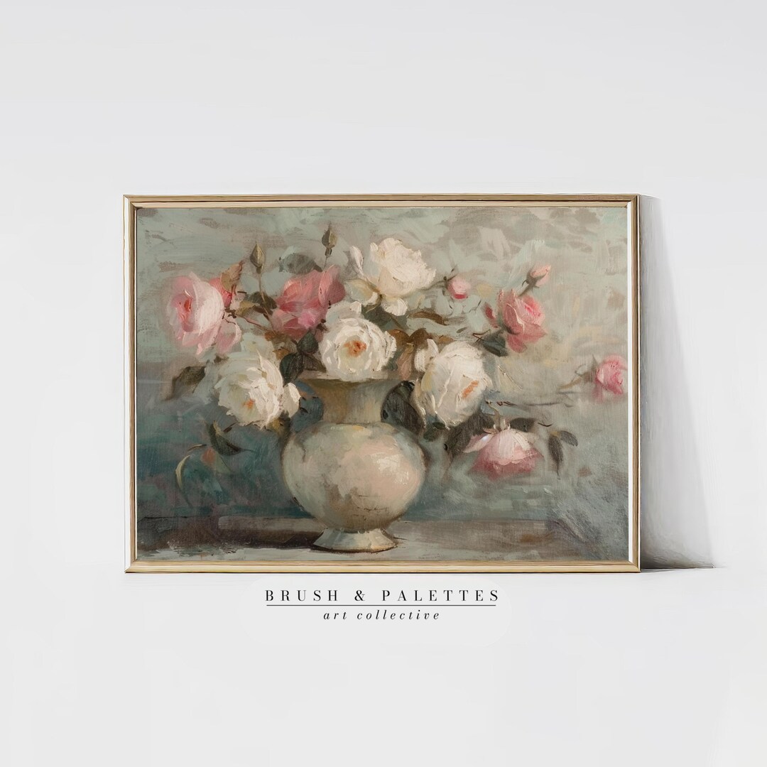 Vintage Rose Bouquet: Romantic Pastel Floral Still Life Painting ...