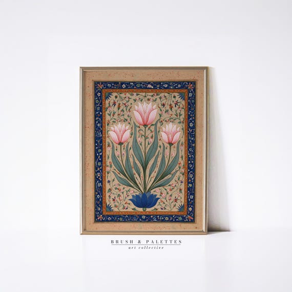 キッズ古着50's rockmoumt fancy art deco tulip Mughal Floral Print: Ornate Tulip Botanical Art (digital Download
