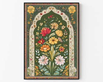Mughal Floral Arch: Vintage Indian Botanical Painting (Digital Download)