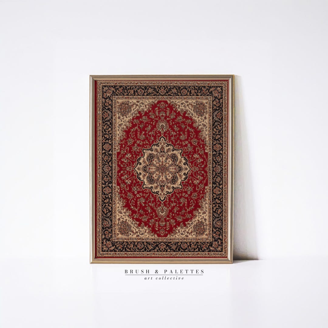 Red Persian Rug Print: Vintage Oriental Carpet Wall Art (digital ...