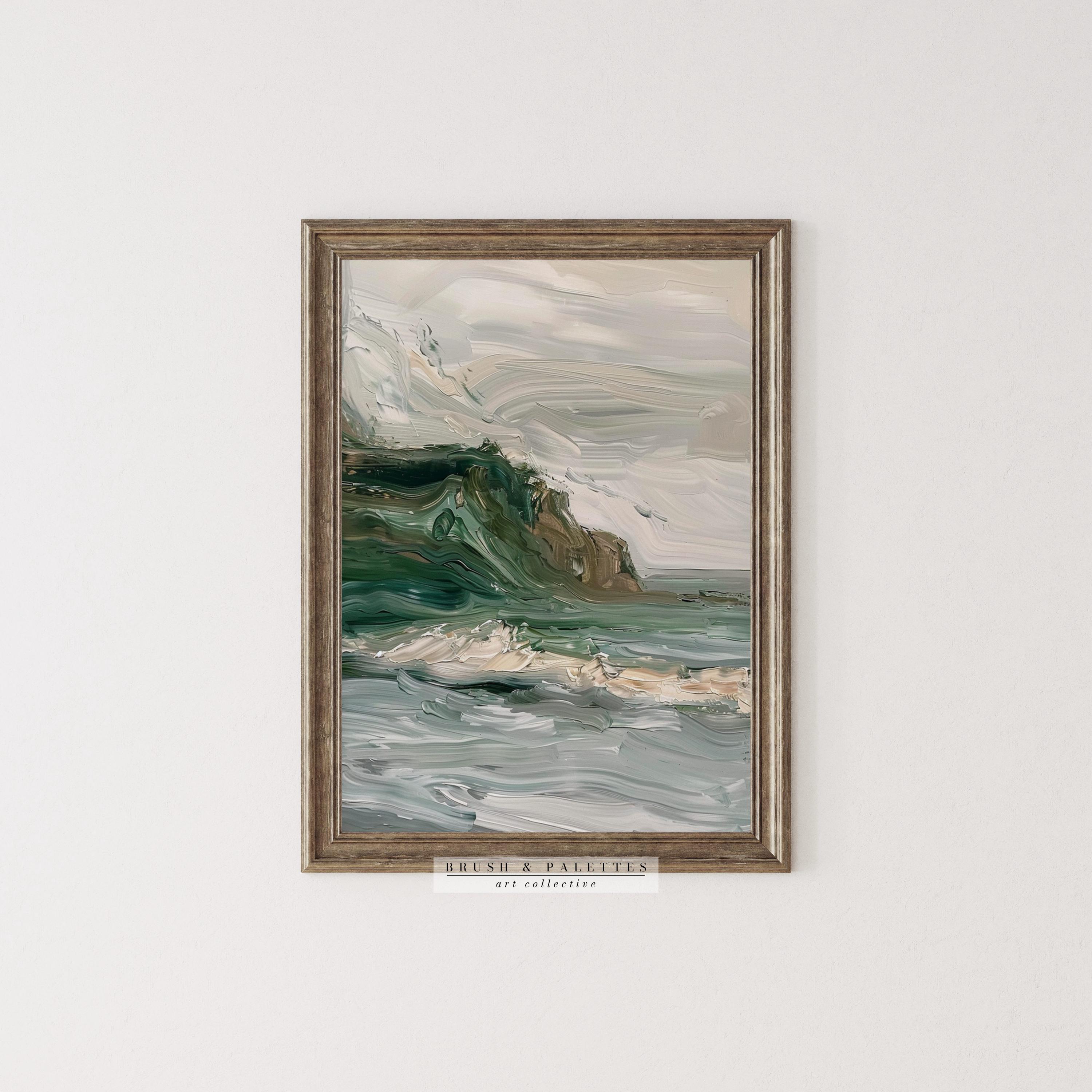 Abstract Coastal Wave Print: Textured Ocean Cliff Painting (digital ...