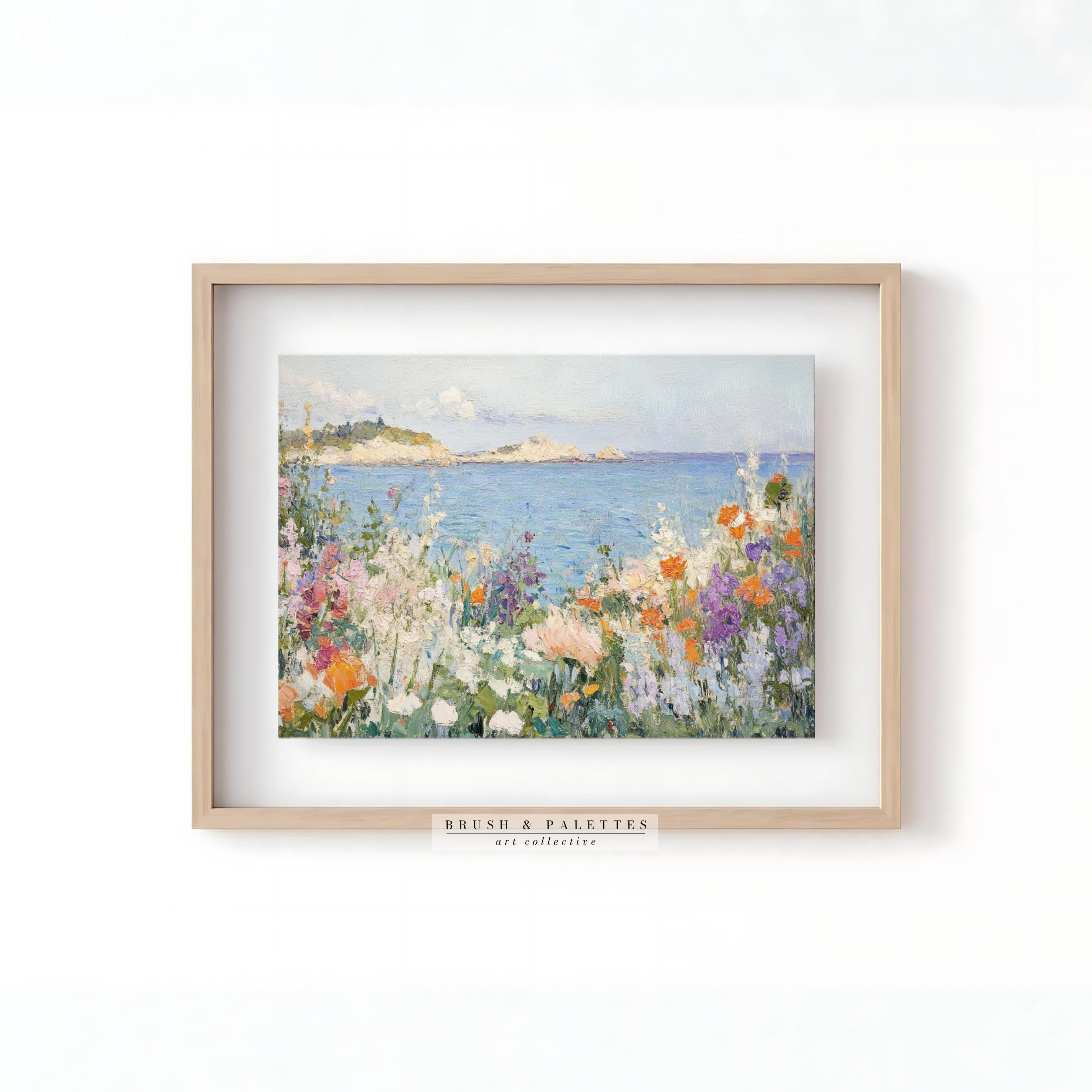 Seaside Wildflower Painting: Coastal Floral Landscape Ocean View