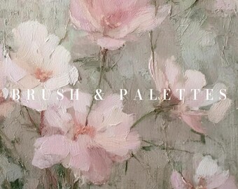 ピンクの花の絵画：質感のある油絵の花、ヴィンテージロマンティック