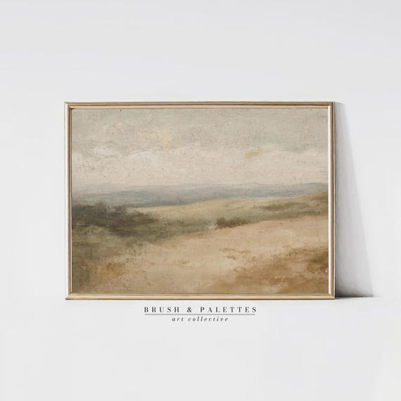 Vintage Landscape: Neutral Minimalist Earth Tone Painting for Timeless Home Decor (Digital Download)