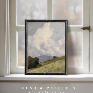 Sanfte Wolken über sanften Hügeln | DRUCKBARE ruhige Landschafts-Wand-Kunst | Rustikales & primitives Landhausdekor, minimalistische Naturlandschaft