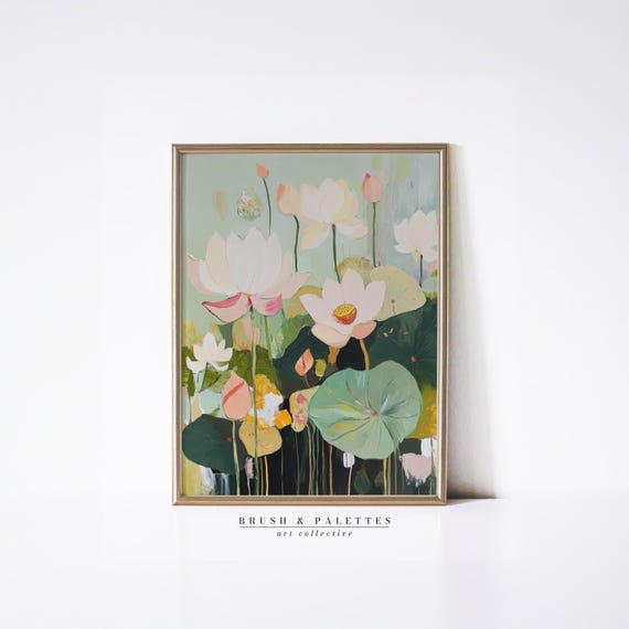 蓮の花 絵画 有名 蓮の花のプリント 柔らかな植物の池の