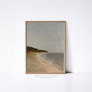 Serene Beach Landscape Oil Painting PRINTABLE | Minimalist Coastal Wall Art | Nature-Inspired Decor for Modern Homes