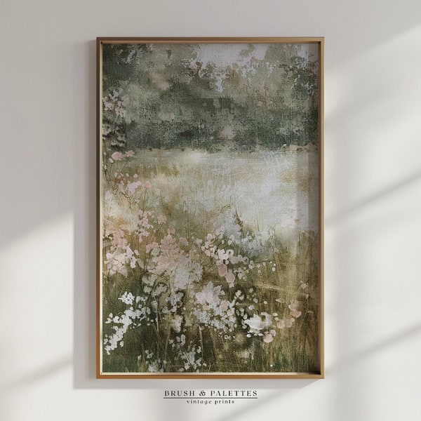 Summer Landscape Print, Spring Printable Wall Art, Muted Scenery Vintage Style Oil Painting, Earthy Country Field Summer Decor