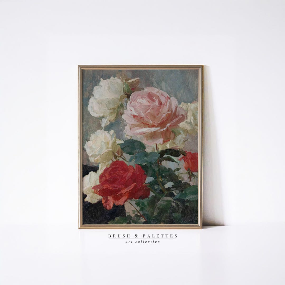 Vintage Rose Bouquet Print: Romantic Floral Still Life (digital ...