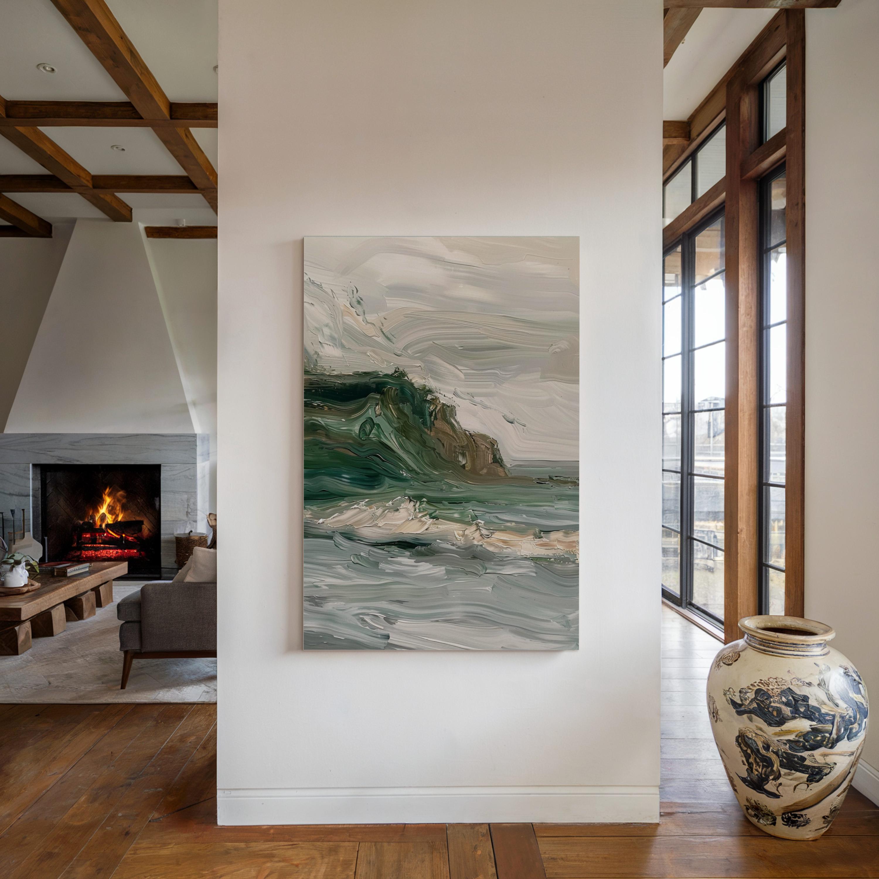 Abstract Coastal Wave Print: Textured Ocean Cliff Painting (digital ...