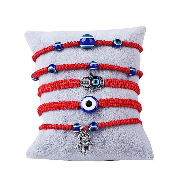 Handwoven Evil Eye Bracelet - Red String Hamsa Bracelet - Protection Hand of God Charm