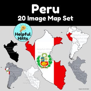 Peru Map Set - Clip Art für Lehrer, Geographie, Südamerika Karte, Peru Politische Karte, Sozialkunde, Latein Amerika Karte - 24 PNG Bilder