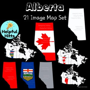 Alberta Map Set Clip Art- Clip Art for Teachers, Geography, Social Studies, North America, Canada Provinces and Territories- 21 PNG Images