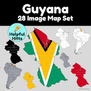 Guyana Map Clip Art Set: South America Geography (28 PNG Images)