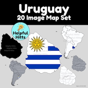 Uruguay Map Set - Clip Art für Lehrer, Geographie, Südamerika Karte, Uruguay Politische Karte, Sozialkunde, Latein Amerika Karte - 20 PNG Bild
