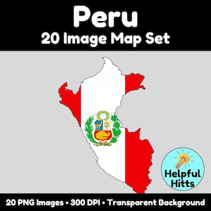 Peru Map Clipart Set – Country Map PNGs, Flag & Outline Maps (20 Images)