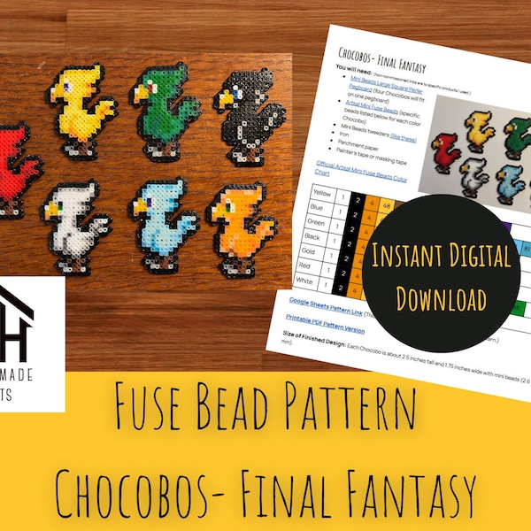 Chocobos- Final Fantasy- DIGITAL Fuse Bead Pattern - Perler Beads- Artkal Beads- Mini Beads