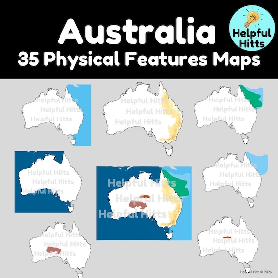 Australia Physical Features Map Set: Geography Clip Art (35 PNG
