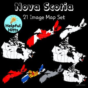 Nova Scotia Map Set- Clip Art for Teachers, Geography, North America Map, Canada Provinces and Territories Map, Canada Map, 21 PNG Images