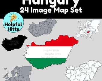 Hungary Map Clip Art Set: Geography Resources (24 PNG Images)