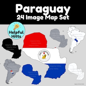 Paraguay Map Set - Clip Art für Lehrer, Geographie, südamerikanische Länder, Paraguay Politische Karte, Latein Amerika Karte - 24 PNG Bilder