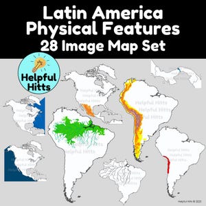 Mapa de características físicas de América Latina: imágenes prediseñadas para profesores, geografía, mapa de América Latina, geografía, Amazonas, Canal de Panamá (28 imágenes PNG)
