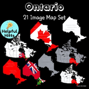 Ontario Map Set- Clip Art for Teachers, Geography, North America Map, Canada Provinces and Territories Map, Canada Map, 21 PNG Images