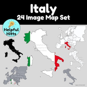 Ensemble de carte de l'Italie - Images clipart pour les enseignants, géographie, pays européens, carte politique de l'Italie, sciences sociales, carte de l'Italie, Europe-24 Images PNG