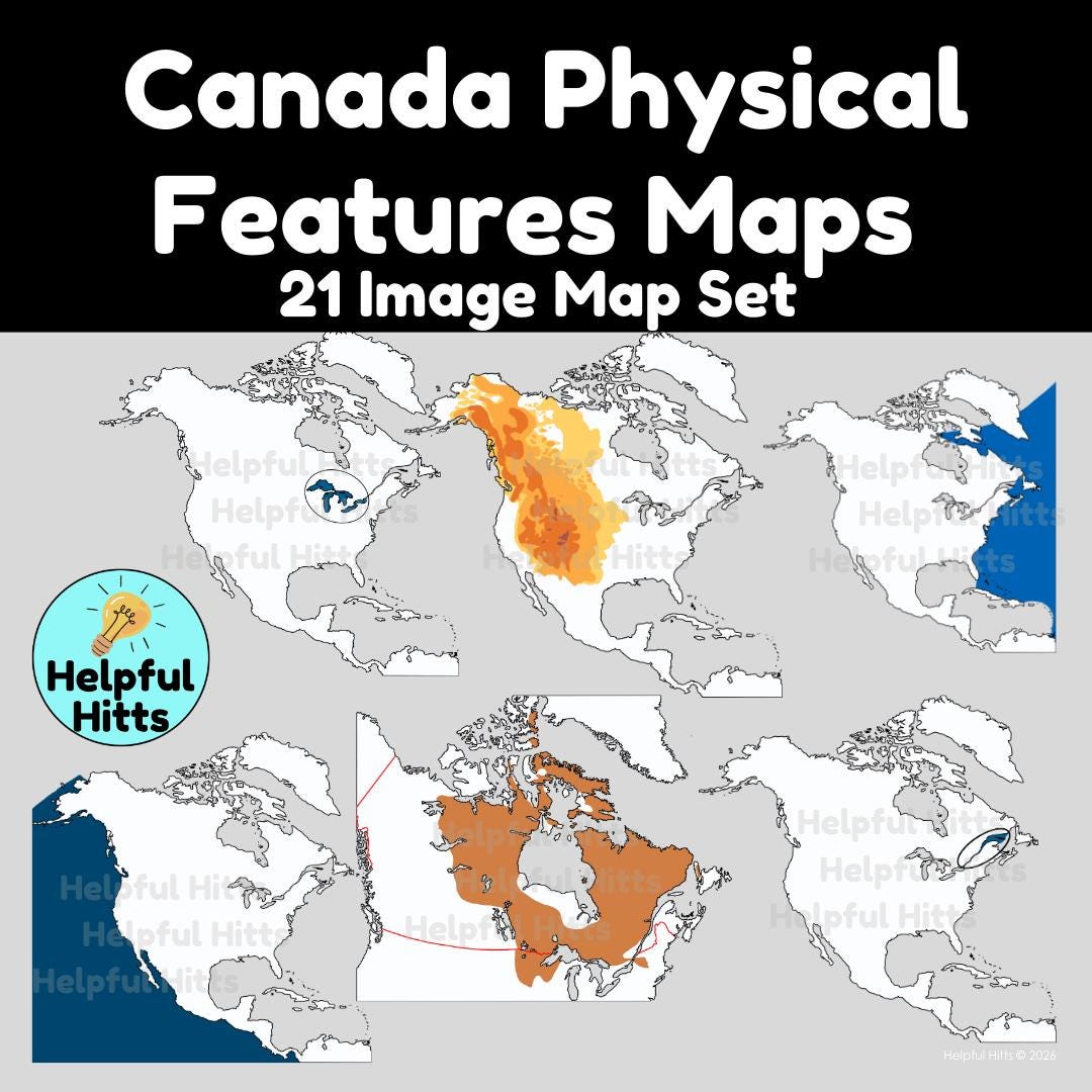 Canada Physical Features Map Set: Clip Art for Teachers (21 PNG Images