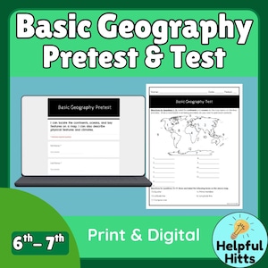 Basic Geography Pretest and Test- Printable and Digital Google Form Versions