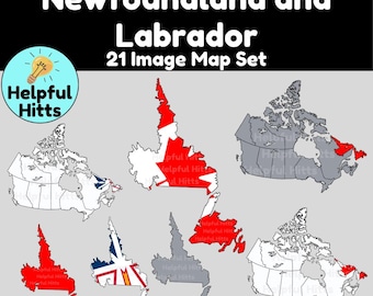 Newfoundland and Labrador Map Set: Clip Art for Teachers (21 PNG Images)