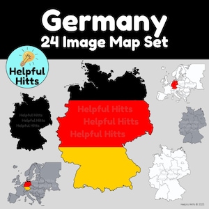 Germany Map Set- Clip Art for Teachers, Geography, European Countries, Germany Political Map, German, Social Studies, Europe- 24 PNG Images