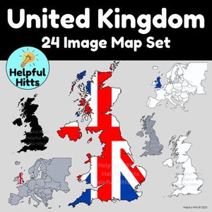 Großbritannien Map Set - Clip Art für Lehrer, europäische Länder, Umrisskarten Großbritannien, politische Karten Großbritannien, Sozialkunde, Europa - 24 PNG Bilder