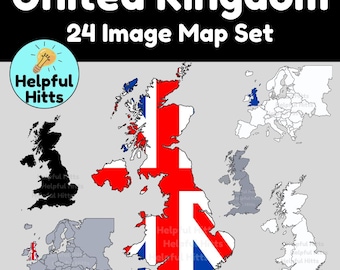 United Kingdom Map Set: UK & Europe Clip Art (24 PNG Images)