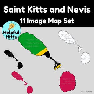 Conjunto de San Cristóbal y Nieves: imágenes prediseñadas para profesores, geografía, mapa de las islas del Caribe y estudios sociales (11 imágenes PNG)
